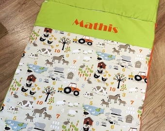 Sac de couchage molletonné Maternelle FERME - AVEC PRENOM à personnaliser - duvet / matelassé - siestes à l'école