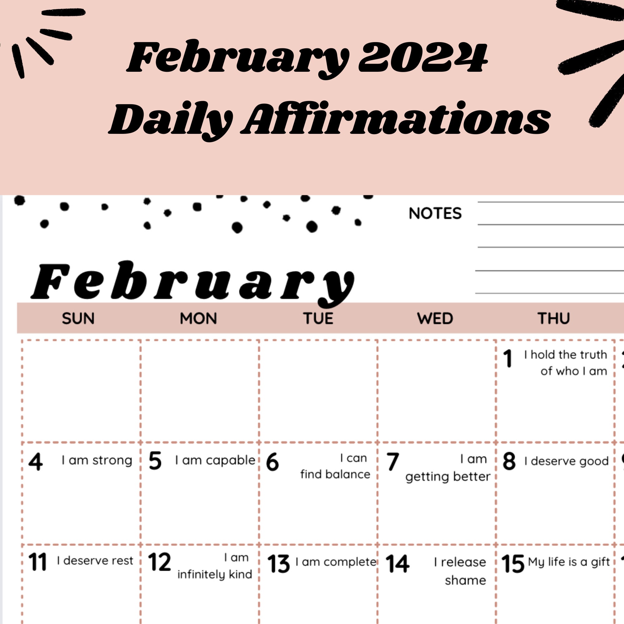 2024 February Calendar Printable Daily Affirmation Calendar Printable