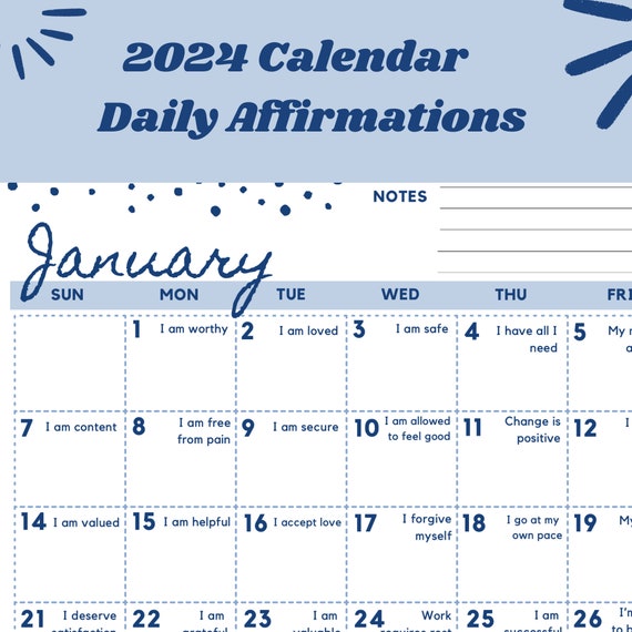 2024 Printable Daily Affirmation Calendar New Affirmation Every Day 12 Months Printable Landscape Horizontal - Etsy