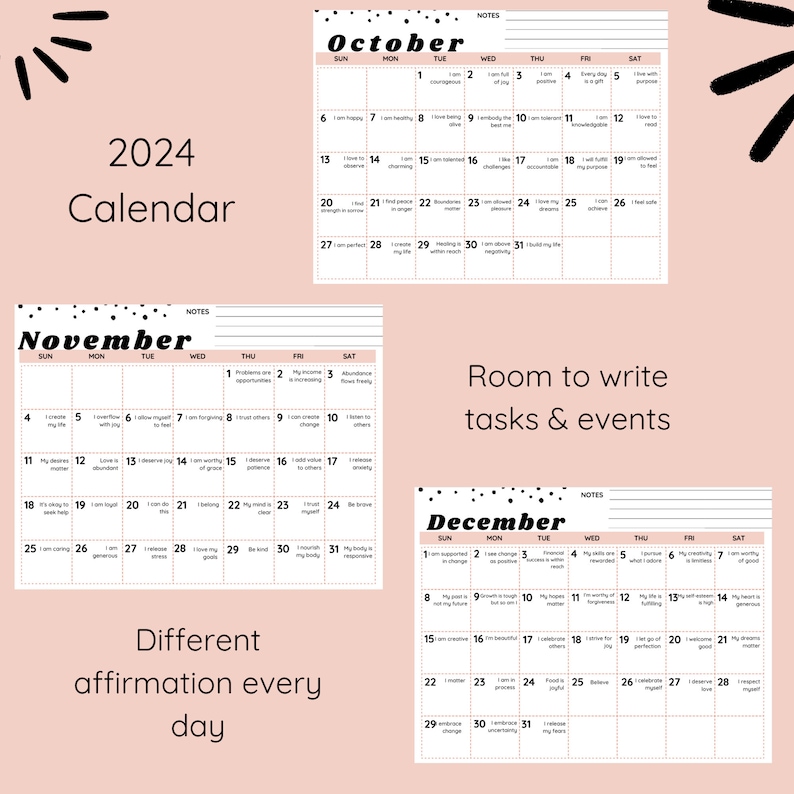 2024 Printable Daily Affirmation Calendar Printable Landscape