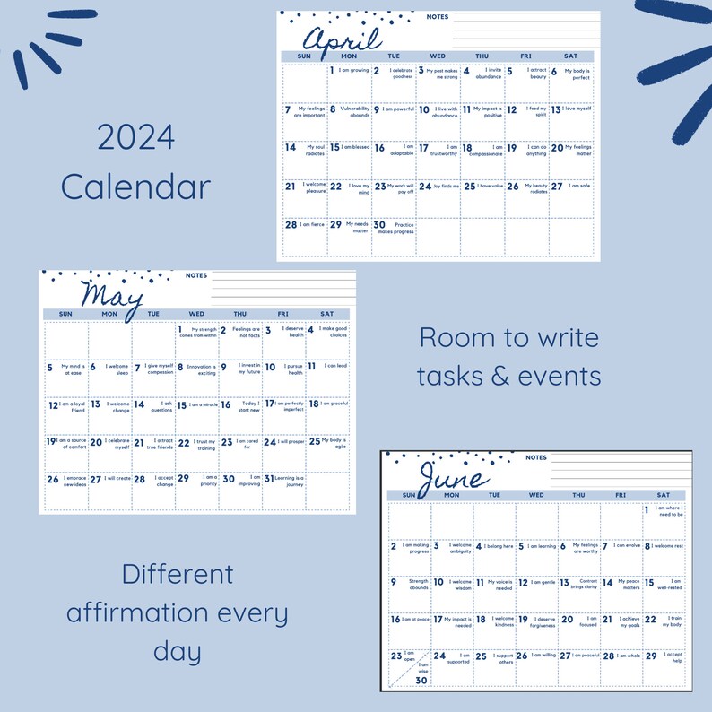 2024 Printable Daily Affirmation Calendar New Affirmation Etsy