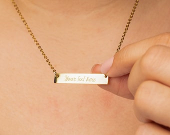 Gold bar necklace, name plate necklace, number necklace, custom engraved necklace