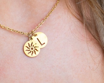 Gold dainty sun necklace, astronomy necklace, starburst necklace, indie necklace, non tarnish necklace, golden sun, sun and moon