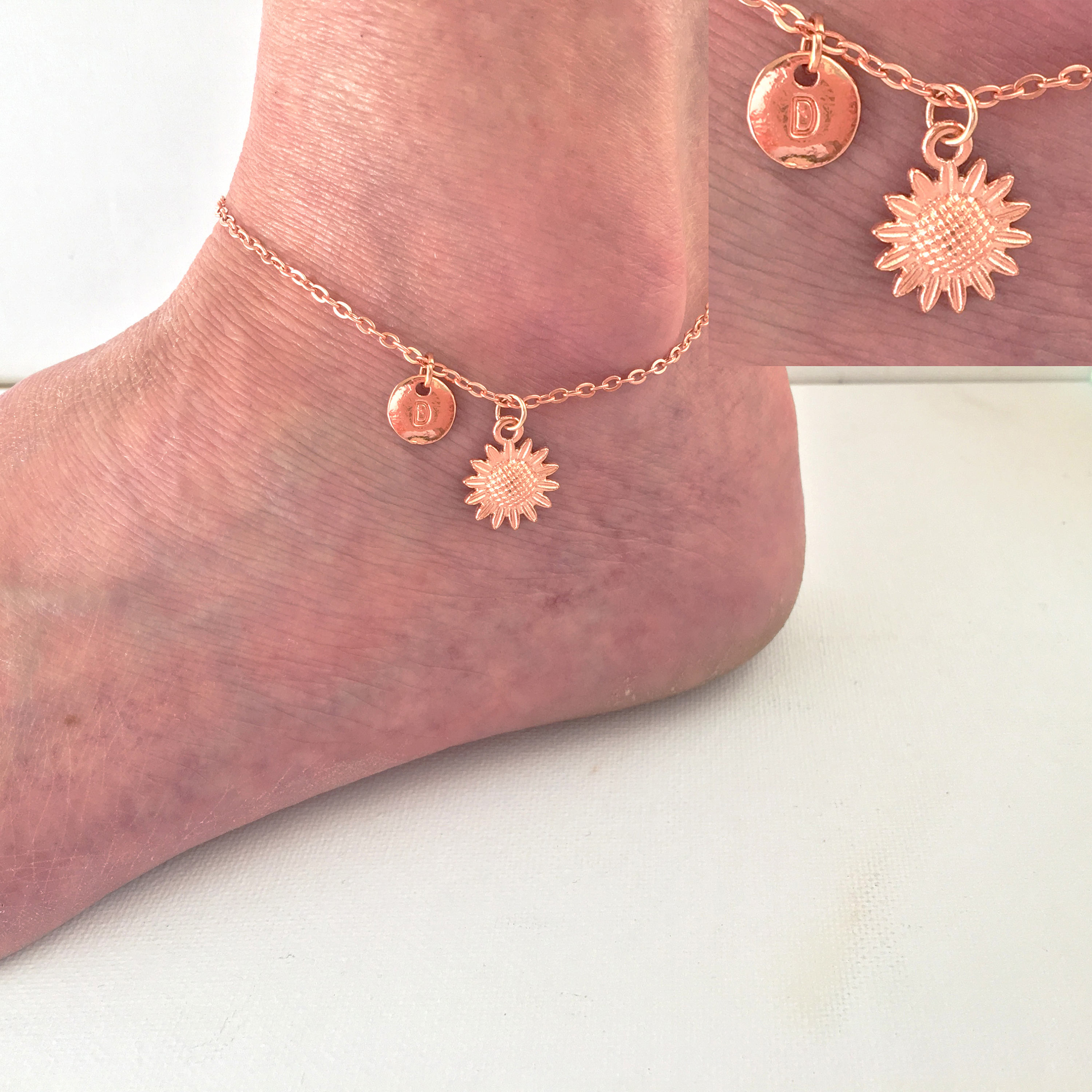 Rose gold anklet sunflower ankle bracelet sunflowe anklet Etsy