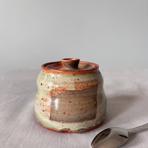 Teal and Gray / Copper Stash Pot : Lidded Ceramic Sugar Jar / Salt Cellar