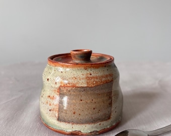 Teal and Gray / Copper Stash Pot : Lidded Ceramic Sugar Jar / Salt Cellar