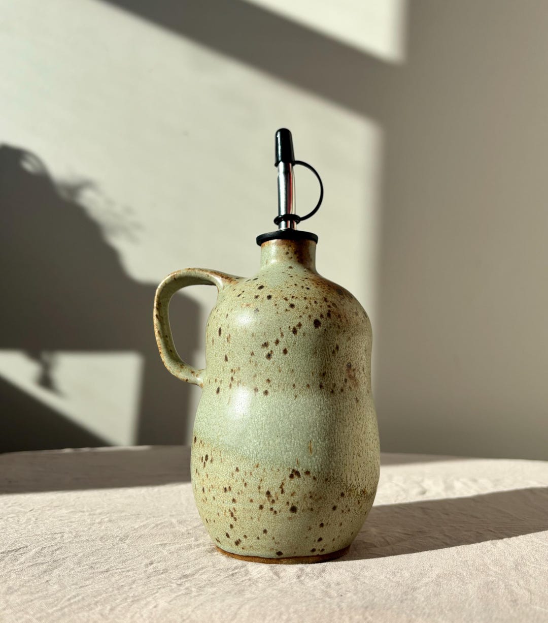Green Ceramic Oil Pour With Handle : Oil Cruet With Pour Spout - Etsy