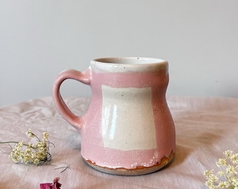 Taza de cerámica rosa y blanca: taza de café de gres torneado a rueda