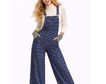 Ekologisk bomull, vida ben, boho jumpsuit, blommig cottagecore-sparkdräkt, justerbar rem, fyra säsonger och sommaroutfit S