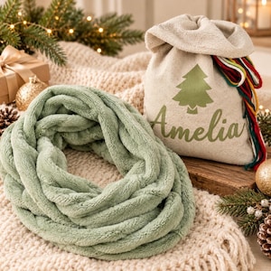 Cozy Plush Infinity Scarf & Optional Personalized Gift Bag, Handmade Winter Loop Scarf, Soft Fleece Cowl, Customized Christmas Gift for Her