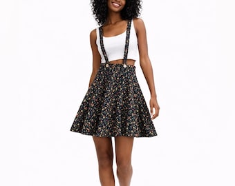 Vestido peto floral Vestido skater de franela de algodón Vestido con tirantes estilo cottagecore Conjunto bohemio negro para superponer prendas Conjunto para las cuatro estaciones Minivestido