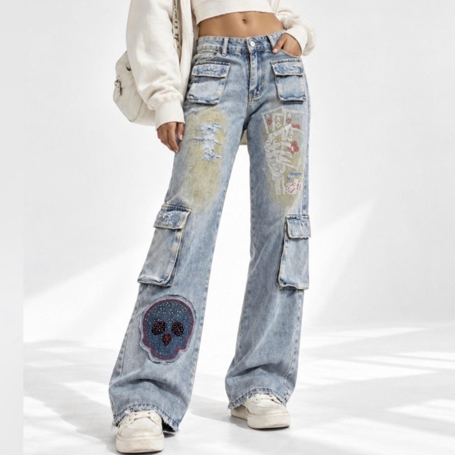 Y2k Skull Jeans - Etsy