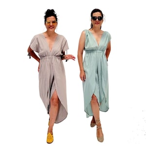 Raw Cotton Sustainable Boho Overalls | Light Gray, Blueish Green Timeless Mediterranean Style, Comfortable & Eco-Conscious Jumpsuits, Romper