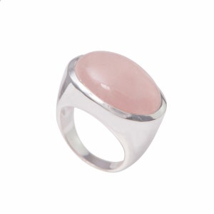 Rose Quartz Ring in Sterling Silver with a Large Statement Oval Shaped Cabochon Cut Gemstone