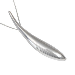 Statement Sterling Silver Necklace with a Long Curved Teardrop Silver Pendant