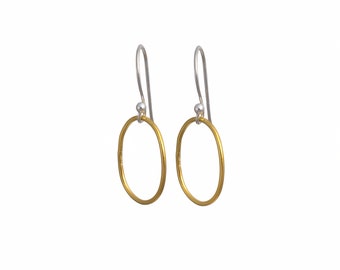 Two Toned Large Oval Gold Plated Sterling Silver Earring