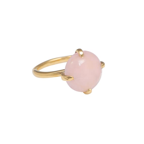 Rose Quartz Ring in Gold Plated Sterling Silver With a Cabochon Cut Gemstone  in a Four Claw Solitaire Setting Vermeil Gold Plated Silver - Etsy