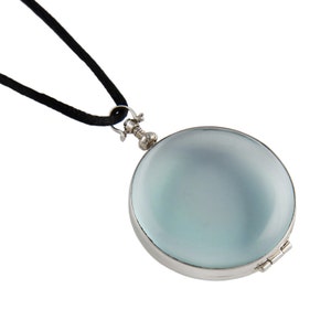 Round Silver Glass Locket with Cord for Photos, Hair, Ashes, Memories and Keepsakes (Magnifying Glass Medallion Locket), 37mm Large Size