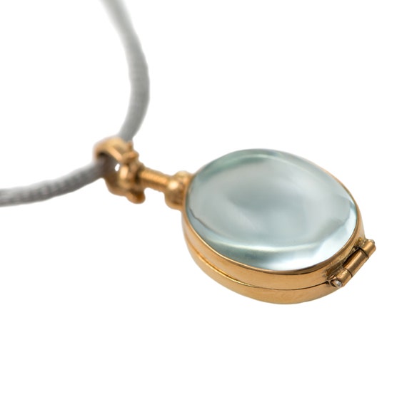 Oval Gold Plated Silver Glass Locket With Cord for Photos, Hair