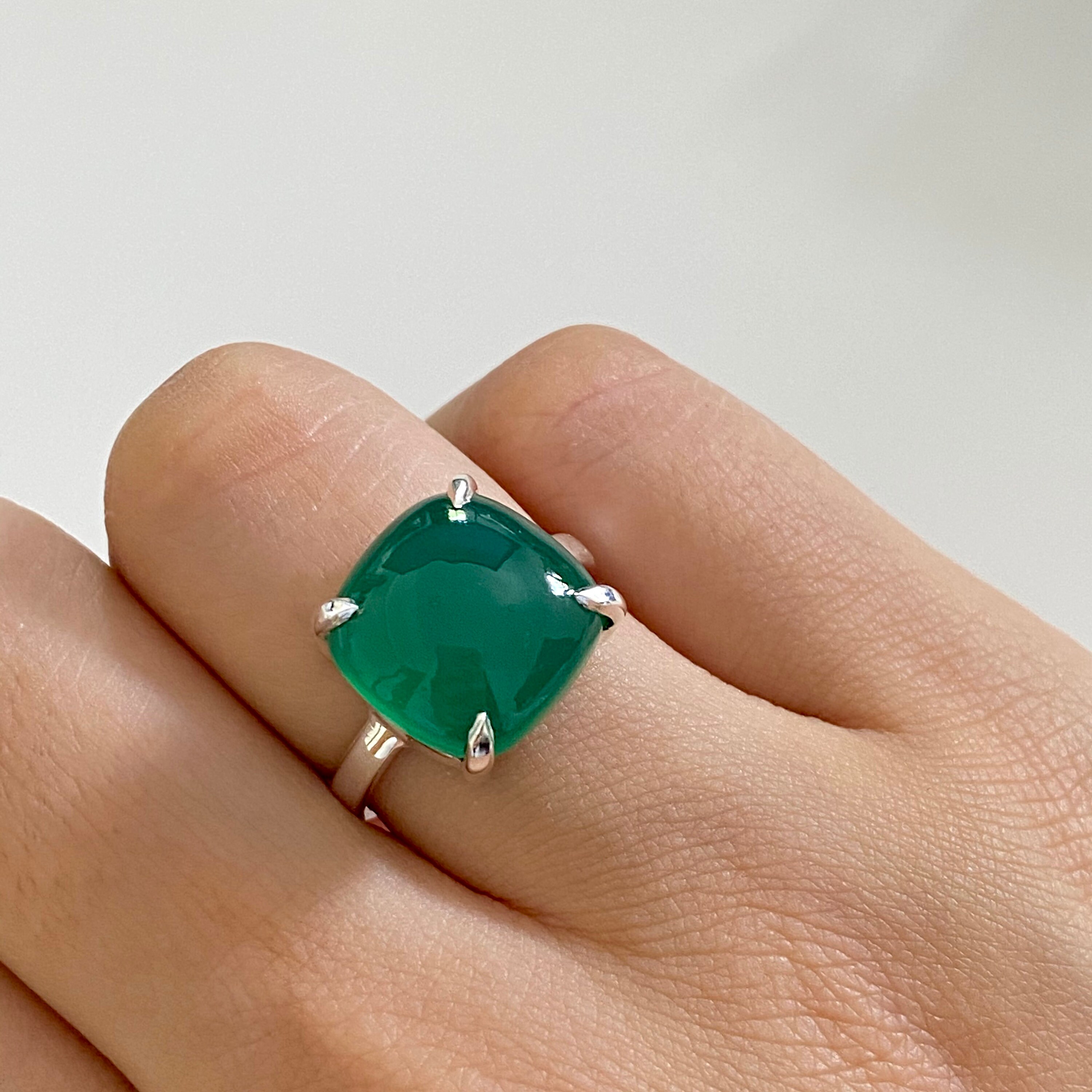 Bague En Argent Sterling 925 Avec Onyx Vert - Bijou Réglable Fait Main - Cadeau Anniversaire