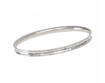 Silver Hammered Concave Bangle, Sterling Silver Hammered Bangle 5mm Wide