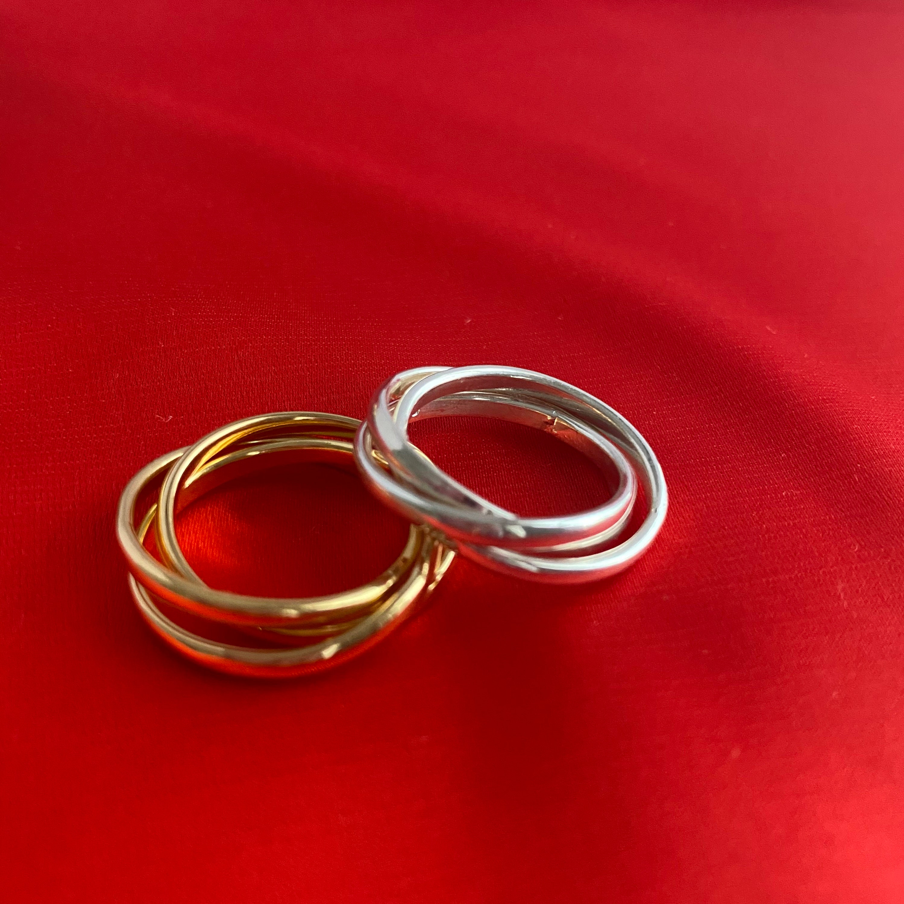 Gold Plated Silver Intertwined Ring With 3 Bands Interlinked Together ...