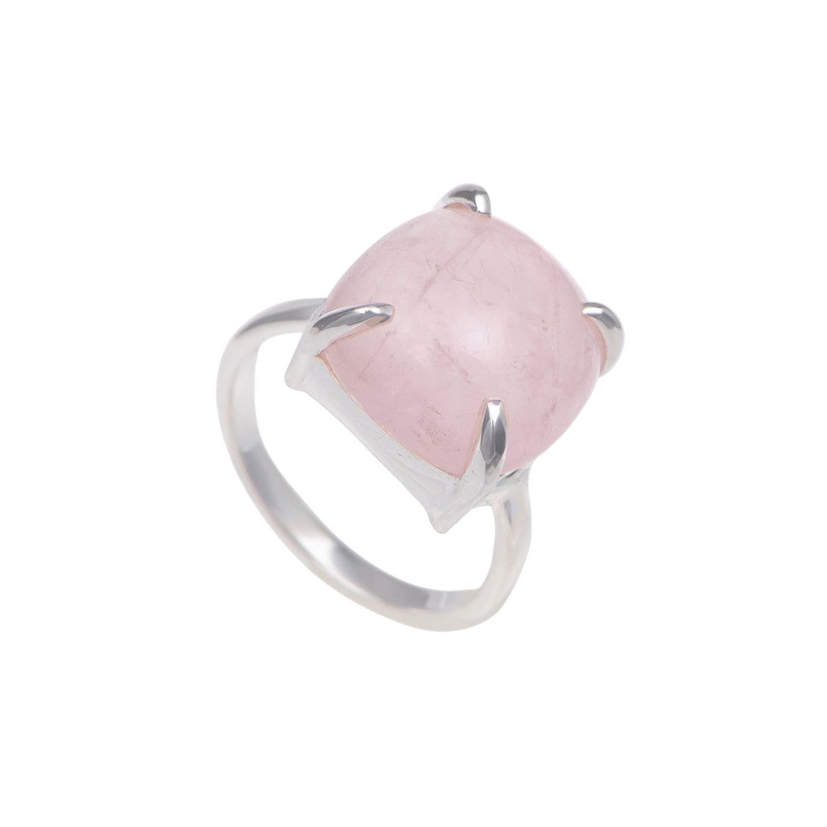 Sterling Silber Rosenquarz Ring mit einem quadratischen Edelstein im Cabochon Schliff in einer Solitaire Fassung mit vier Krappen