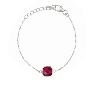 Minimal Adjustable Bracelet in Sterling Silver with a Square-Shaped Ruby Quartz Gemstone