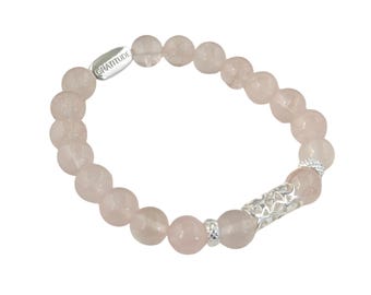 Rose Quartz and Sterling Silver Beaded Bracelet with Filigree Spacer and Charm