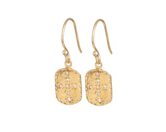 Gold Plated Sterling Silver Rectangle Shaped Drop Earrings with Cubic Zirconia