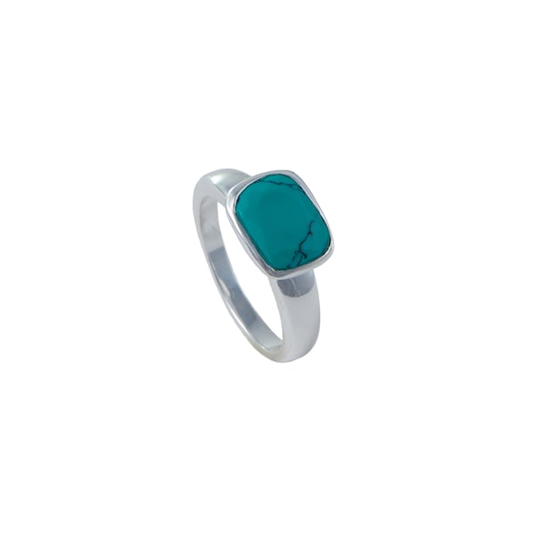 Turquoise Statement Solitaire Sterling Silver Stacking Ring with a Faceted Rectangular Cut Natural Gemstone