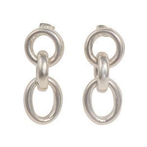 Three Small Interlinked Sterling Silver Oval Hoop Earrings - Link Earrings