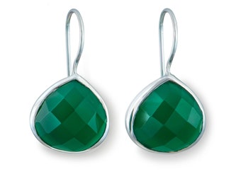Green Onyx Sterling Silver Gemstone Teardrop Earrings