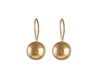 Gold Plated Sterling Silver Hook Earrings with Round Silver Sphere Drop
