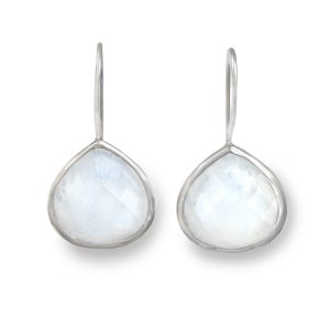 Earrings,teardrop Cabochon Moonstone and 3 Round Silver Ring on