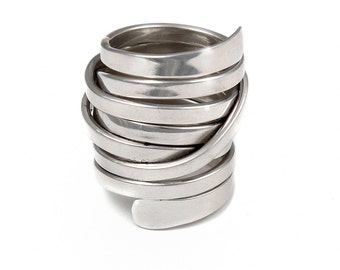 Chunky Statement Sterling Silver Wrap Ring with Flexible Wrapped Silver Band Wide Ring