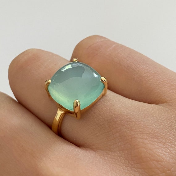 Aqua Chalcedony Ring in Gold Plated Sterling Silver With Aqua Chalcedony Ring in Gold Plated Sterling Silver With