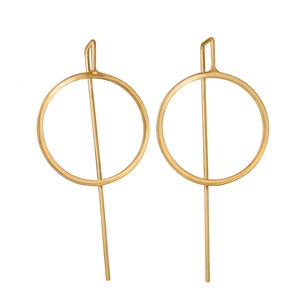 Gold Plated Sterling Silver Geometric Hollow Circle Earrings with a Long Straight Back