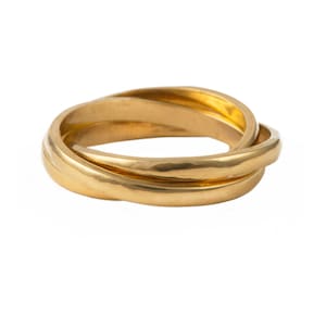 Gold Plated Silver Intertwined Ring with 3 Bands Interlinked Together - Russian Wedding Ring, Rolling Rings, Spinner Ring, Trinity Ring