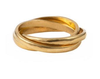 Anello intrecciato in argento placcato oro con 3 fasce interconnesse tra loro - Anello nuziale russo, anelli rotanti, anello girevole, anello Trinity