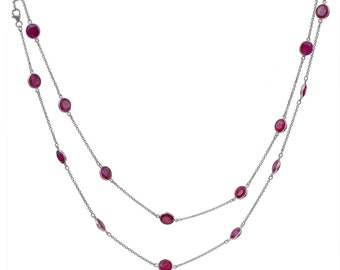 Ruby Quartz Gemstone Necklace in Sterling Silver