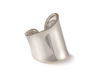 Chunky Silver Statement Organic Shaped Wide Ring with an Open Back