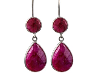 Silver Teardrop Earrings with Ruby Quartz Gemstone