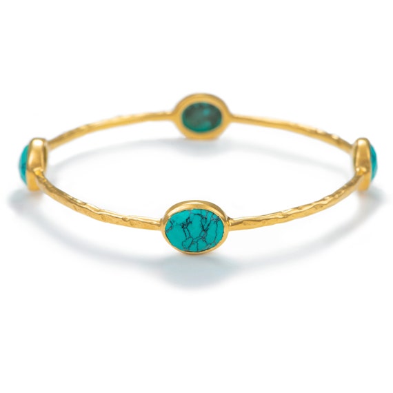 Turquoise Cuff Bracelet Hammered Finish 14k Gold-plated Silver Turquoise Cuff Bracelet Hammered Finish 14k Gold-plated Silver