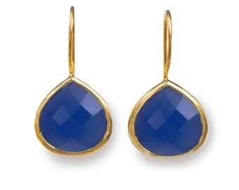 Blue Chalcedony Gold Plated Sterling Silver Gemstone Teardrop Earrings