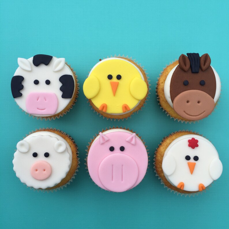 12 Farm Animal Cupcake ToppersFondant Etsy