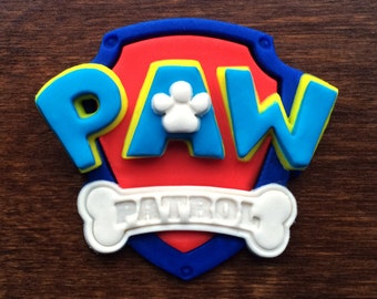 Paw Patrol sheild badges Edible Cupcake Toppers X 8 Fondant Full Set Logo Dog 