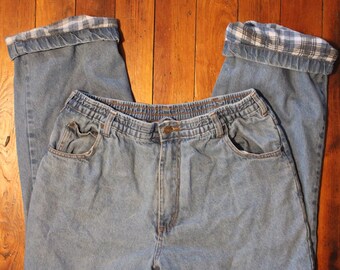 elastic waist flannel lined jeans