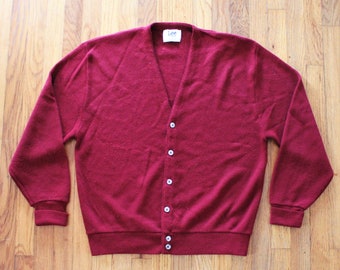 Vintage Unisex Burgundy Button Down Cardigan Sweater size Extra Large by Lee Sport Nutmeg Mills Made in USA