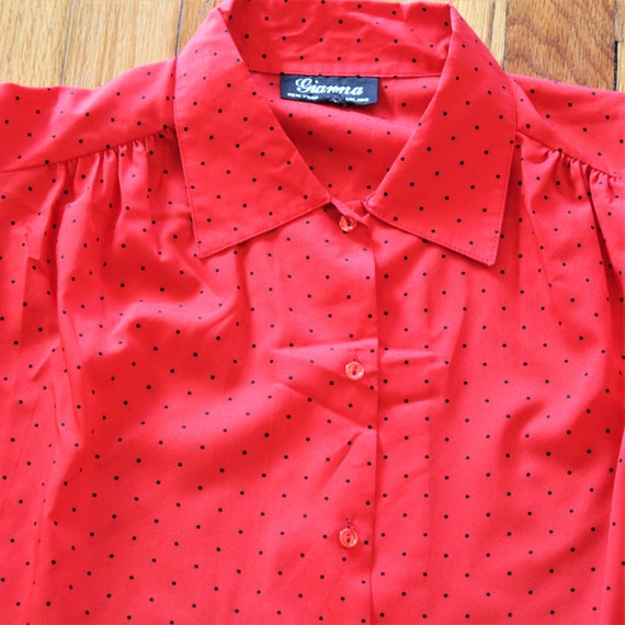 Vintage Red with Black Polka Dots Flowy Polyester… - image 2